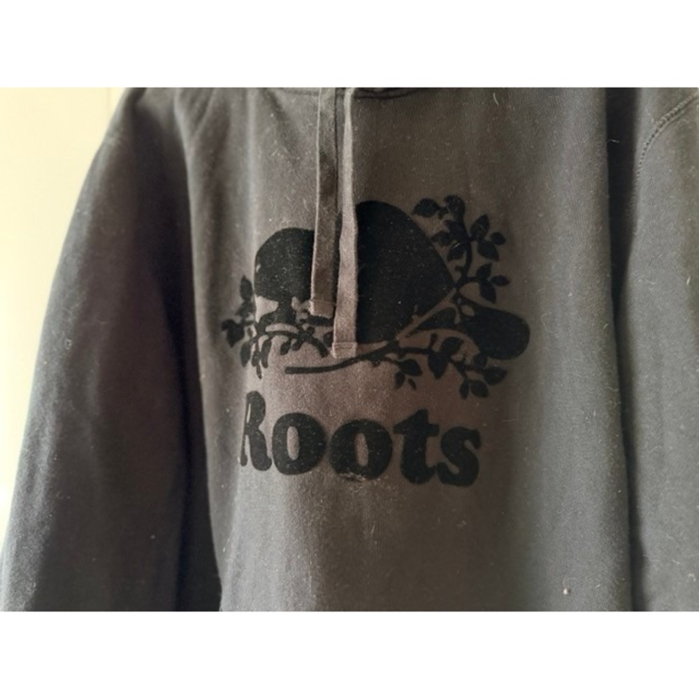 Roots Canada Black Hoodie Beaver Logo [L] Y2K Retro Streetwear Vintage - Picture 3 of 5